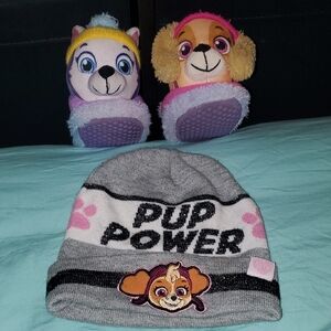 Paw Patrol Gray & Pink 'Pup Power' Skye Knit Beanie And Slippers Size 9-10
